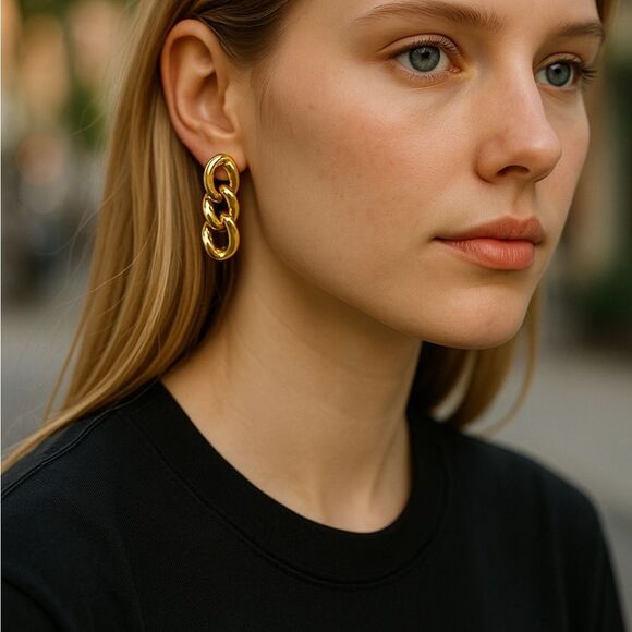 Yves Saint Laurent Gold and Silver Chain Earrings - Picture 2 of 6